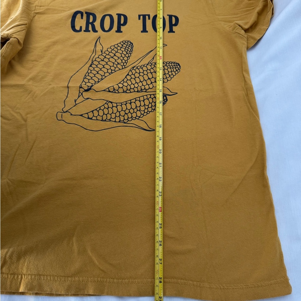 Funny Yellow Graphic Crop Top T-Shirt Corn on Cob Pun Tee Large - Picture 6 of 8